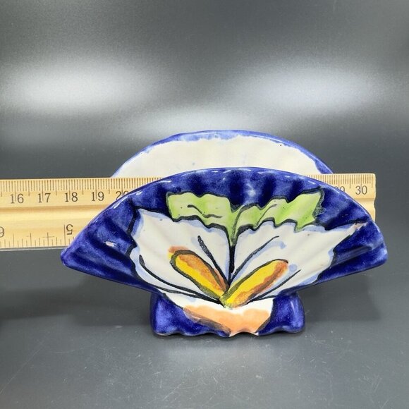 Mexico Hand Made Talavera Pottery Napkin Holder Flower Pattern Hand Painted VTG - Picture 3 of 10